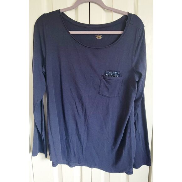 Lilly Pulitzer L Louella Long Sleeve Top Women’s Blue Sequin Pocket Tunic Shirt - Picture 1 of 6